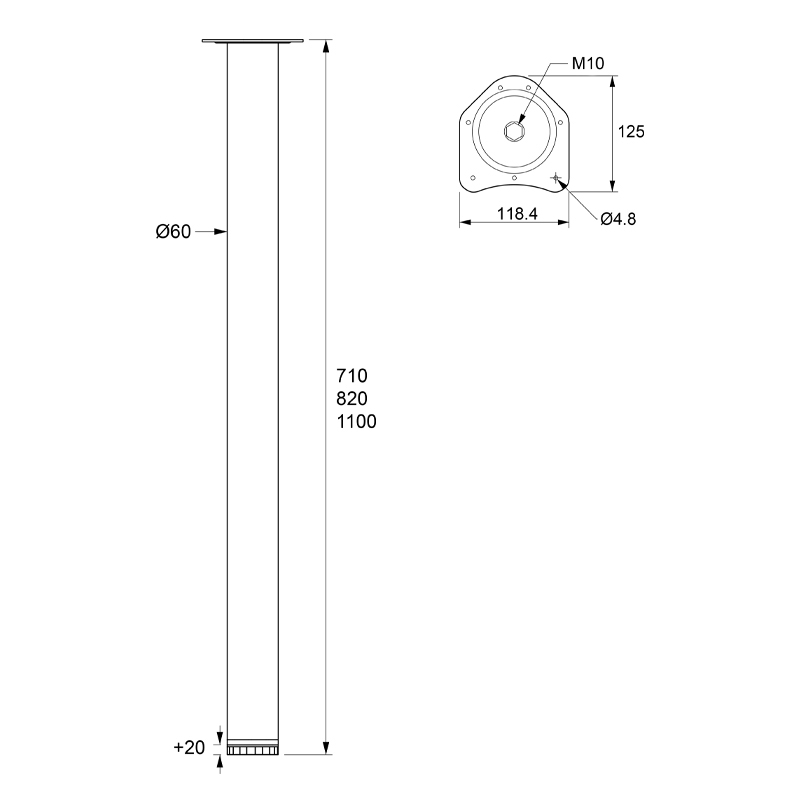 TABLE LEG KSN D.60 / CHROME